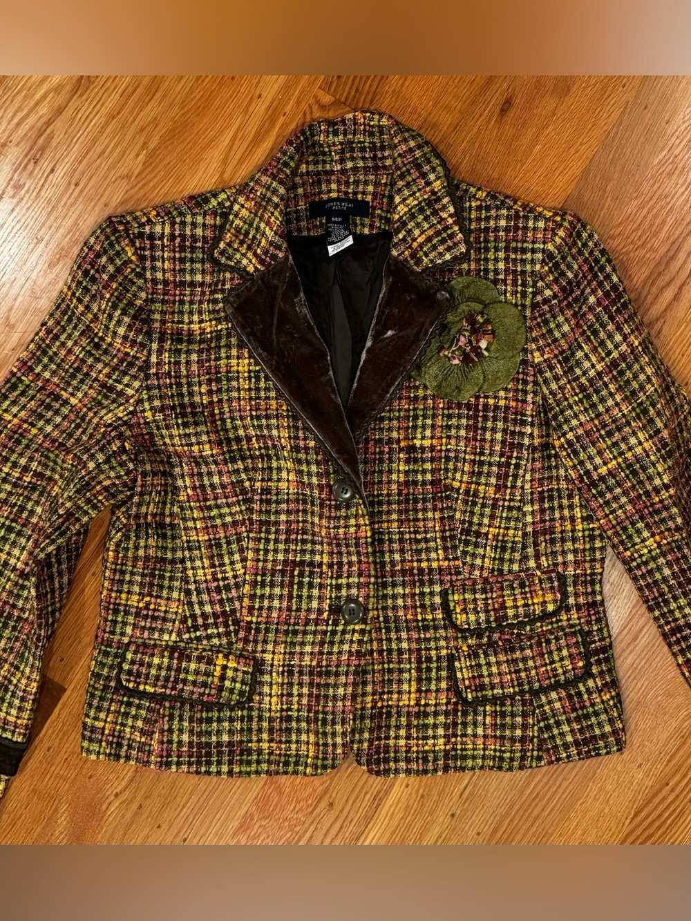Vintage Jones New York Tweed Blazer w Velvet Lapel, sz 14P